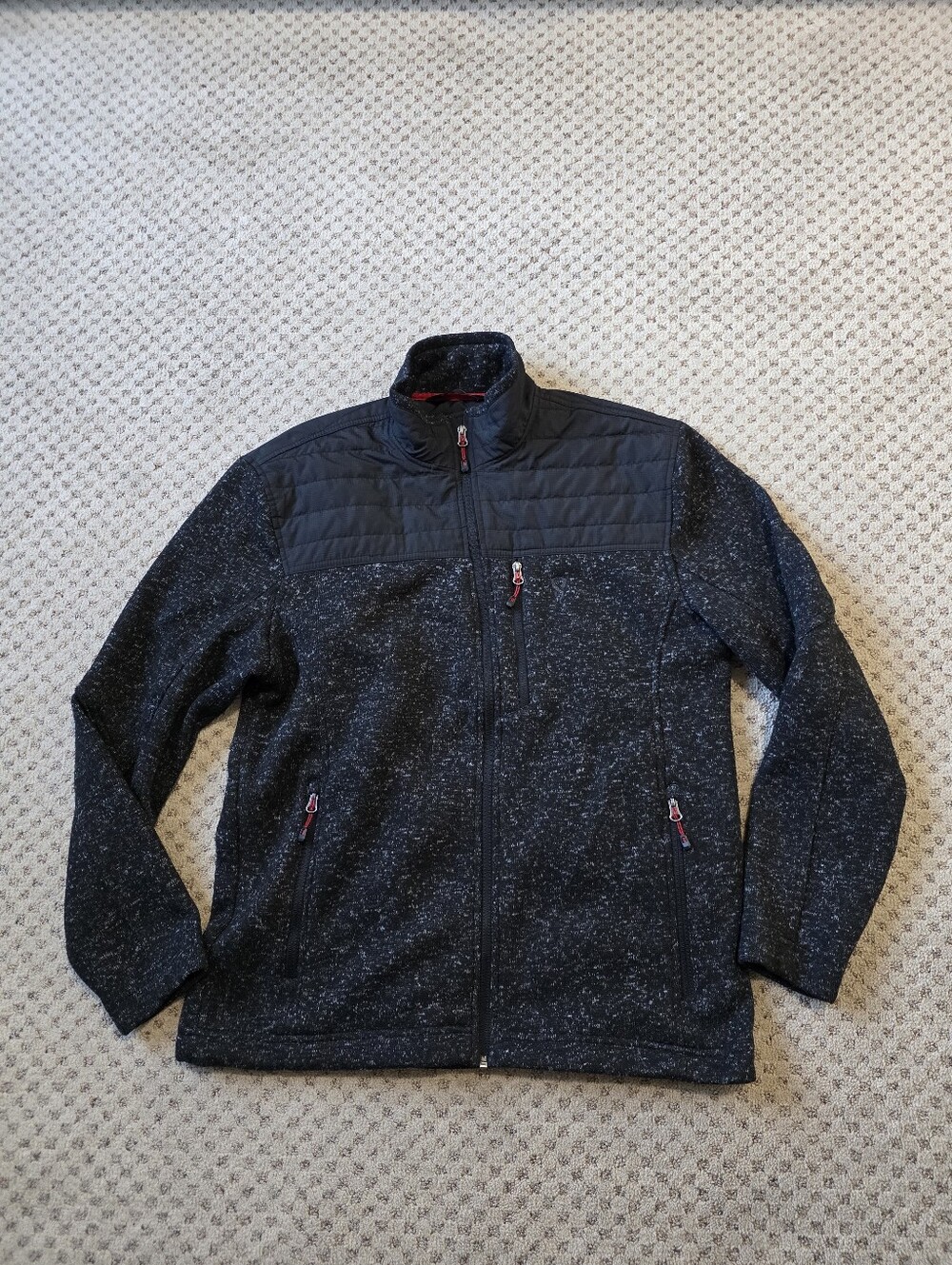 Stoic Men's Heathered Black Lightweight Quilt-Panel Zip Jacket